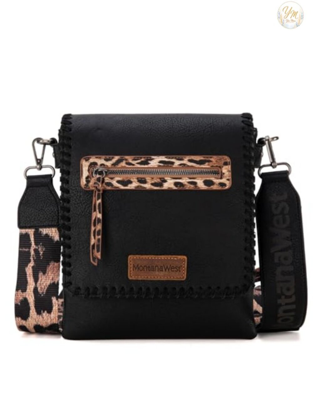 Vegan Leather Crossbody Bag Dual Compartments Adjustable Strap Western Style